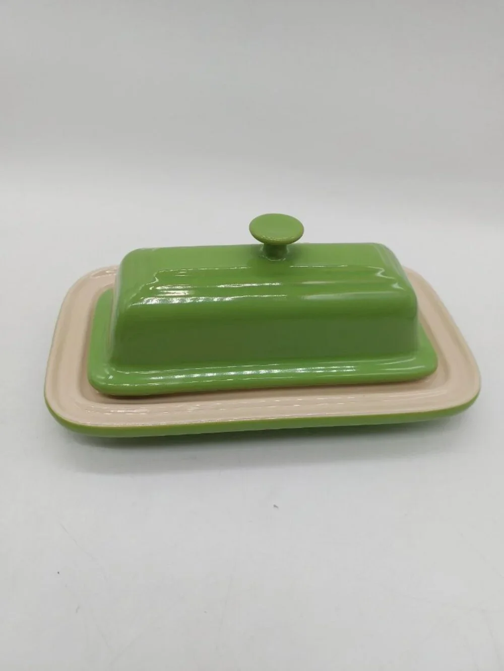 Le Creuset Butter Dish Stoneware Glazed Green Tan
